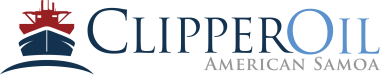 Logo of Clipper Oil American Samoa. It features an illustration of a ship in red and blue. "CLIPPER" is written in bold blue and "OIL" in light blue uppercase letters, with "American Samoa" in small grey uppercase letters underneath.