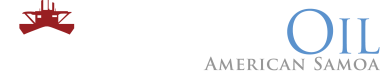 Logo featuring a red ship silhouette on the left, followed by the text "OIL" in large blue letters, and "AMERICAN SAMOA" in smaller gray letters below. The design is minimalistic with a white background.